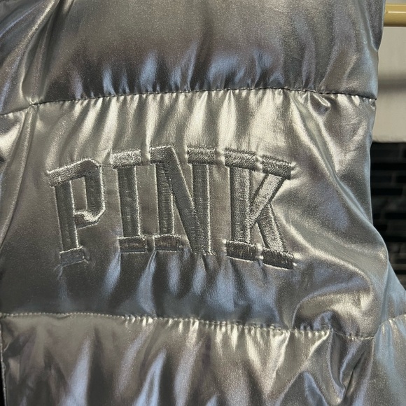 Victoria Secret PINK Vest, Silver, Love Pink, puffer Vest pockets in and out! - Picture 3 of 9